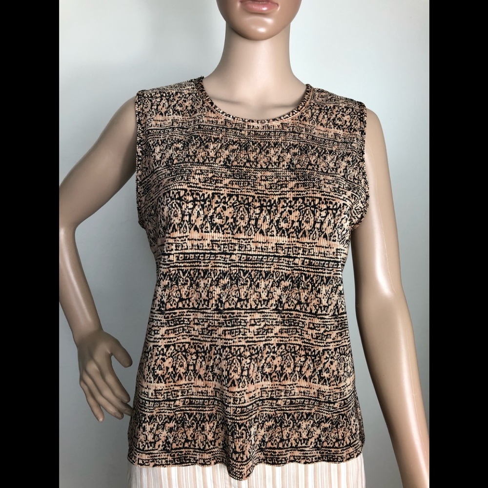 PLISSE Womens Sleeveless Top Size XL Gold Black Ruched Fabric